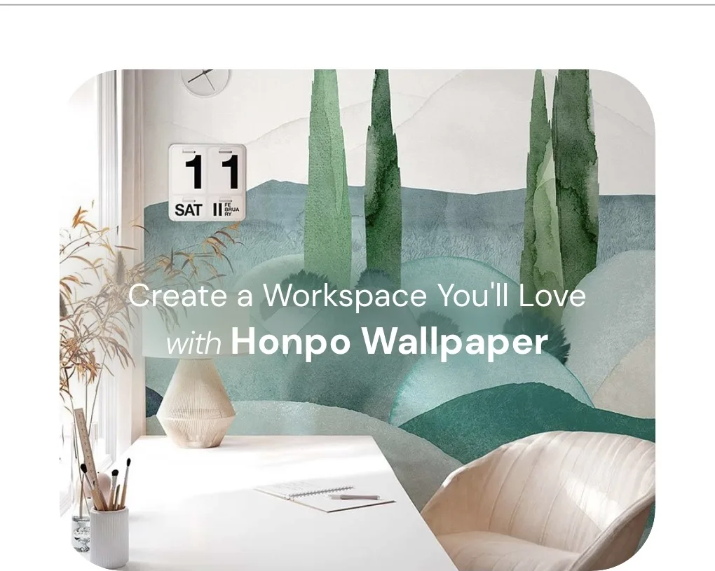 watercolor green panorama mural